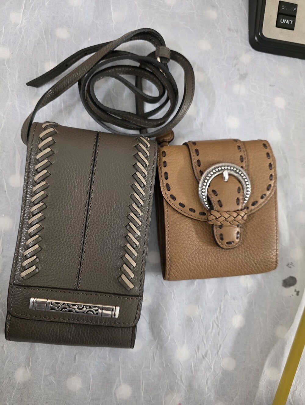 Brighton Women’s Leather Crossbody Phone Pouch and Mini Wallet - Taupe and Tan